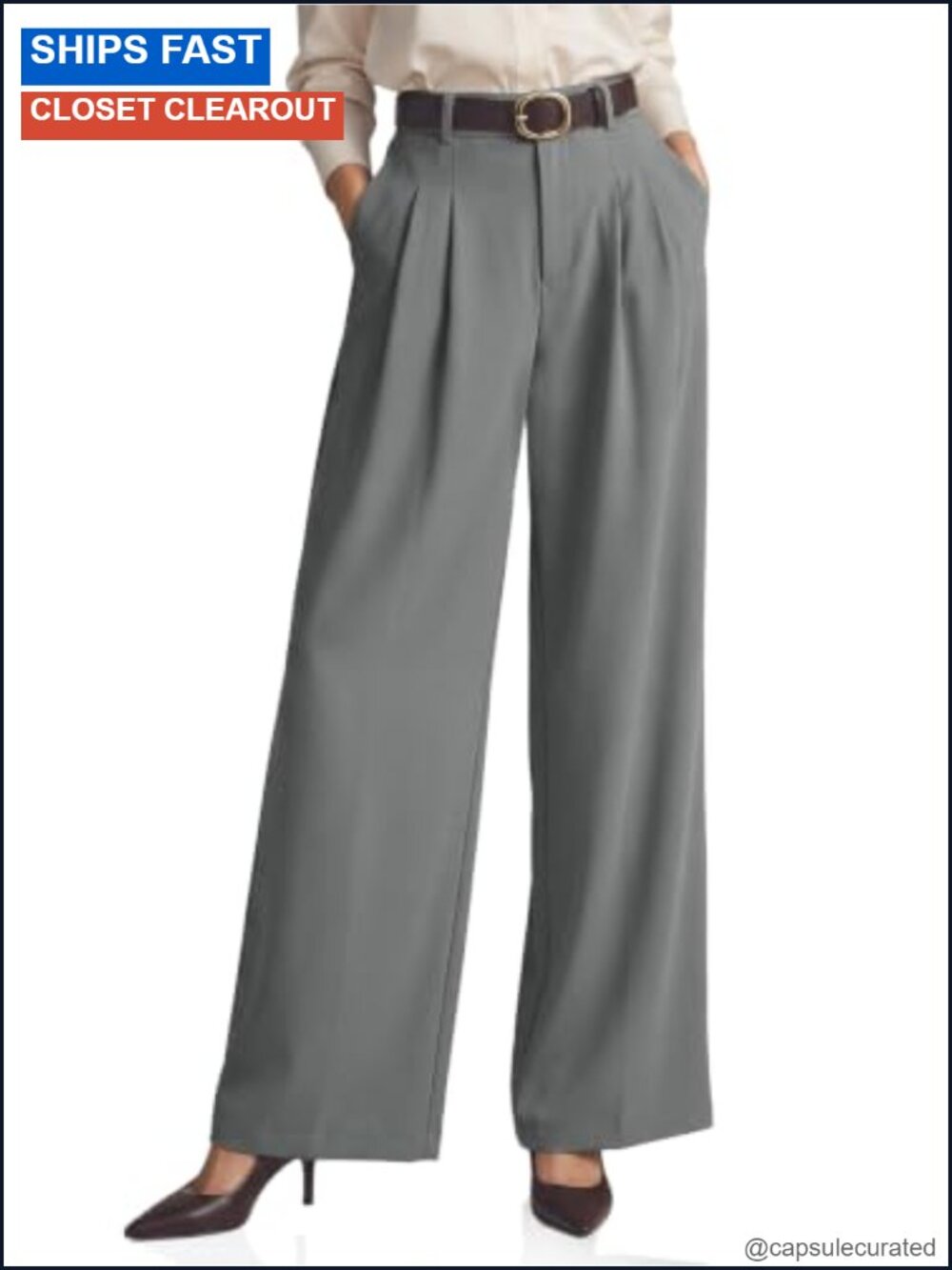 Wide Leg Dress Pants High Waisted Pleated Trousers Business Casual
